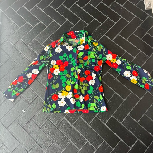 Vintage 60s/70s Floral Blouse | Bold Mod Print | Size 12 (Fits M) - Picture 1 of 3